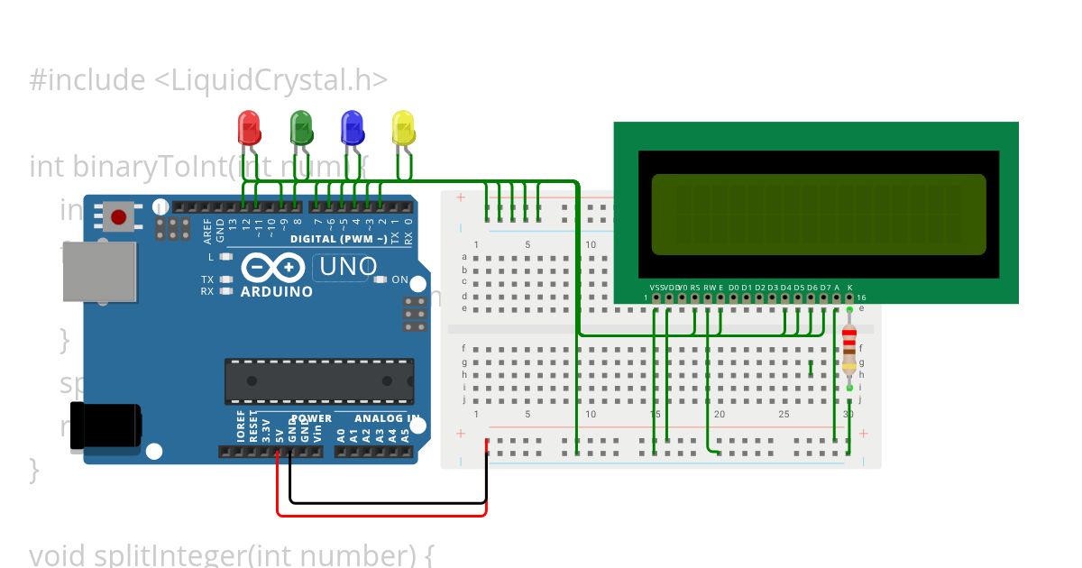 LCD+LED Binary Counter simulation