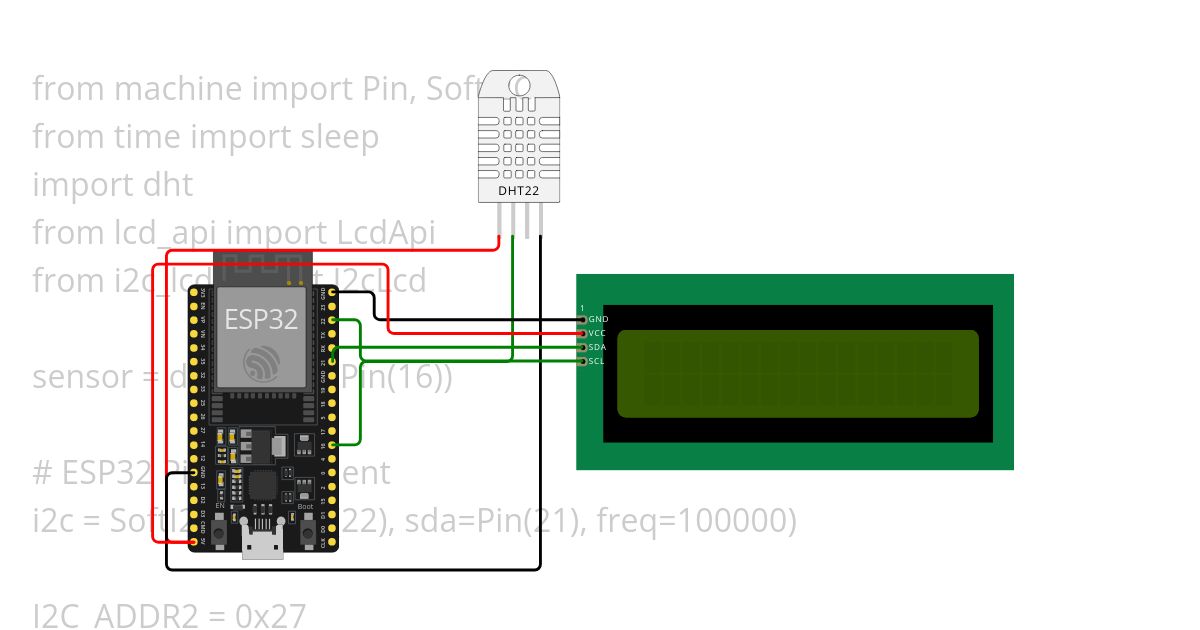 DHT MicroPython LCD simulation