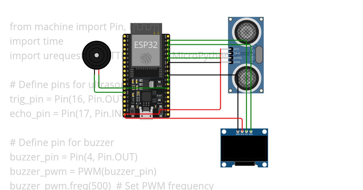 esp32 micropython ultrasonic sensor with buzzer / Blind Stick Copy simulation