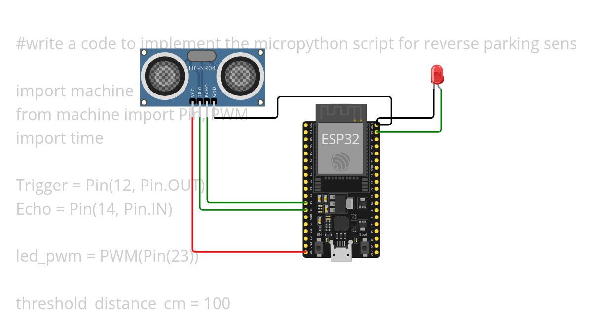 uPython reverse parking sensor with POT + LED  simulation