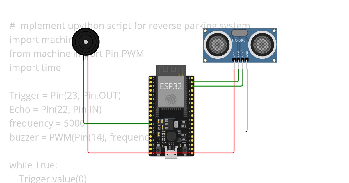 Ultrasonic and buzzer simulation