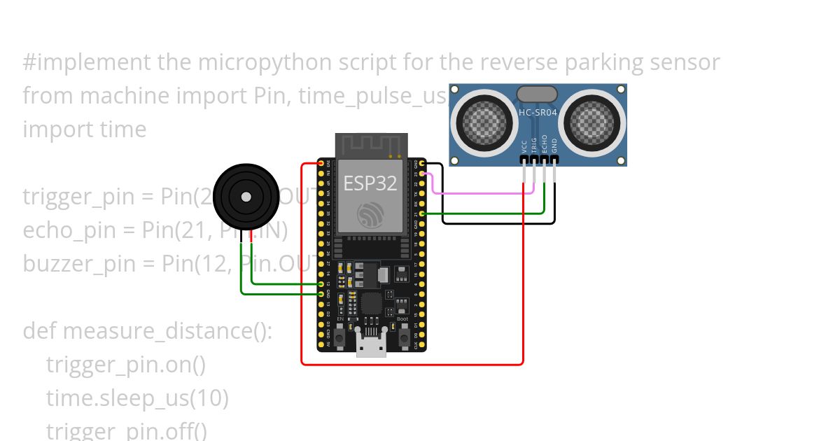 uPython Ultrasonic + BUZZER  simulation
