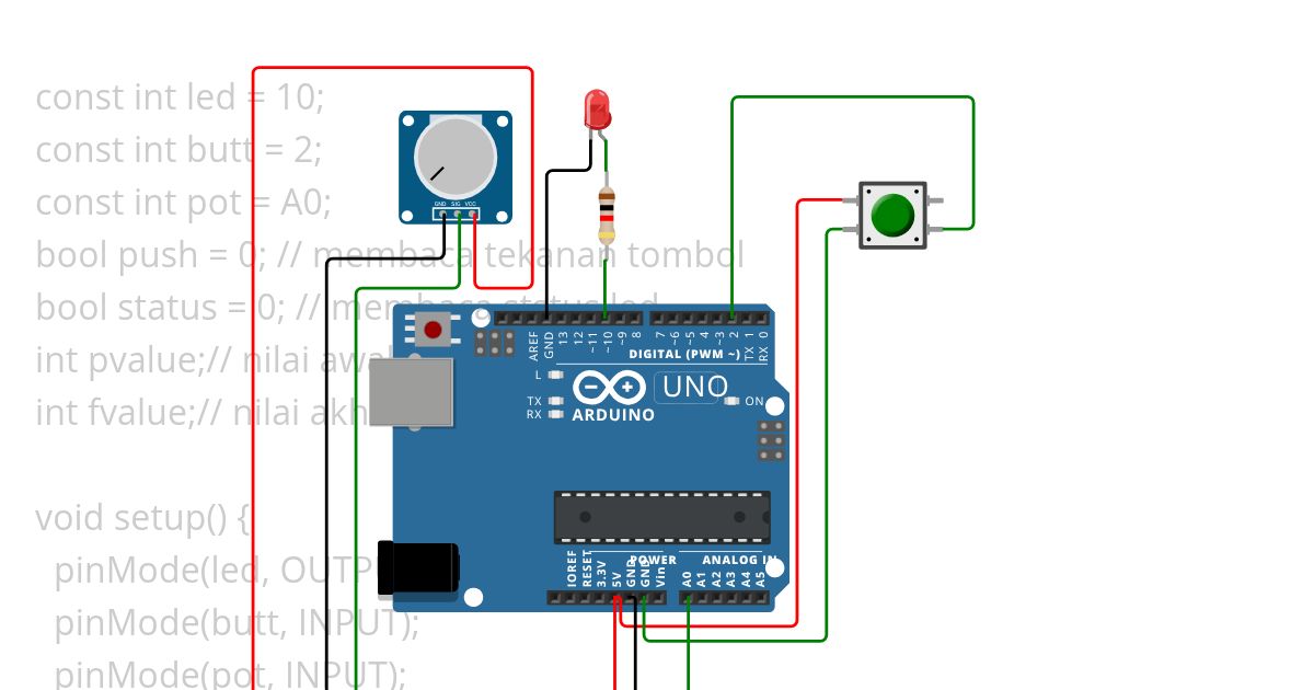 led push button and potentiometer Copy simulation