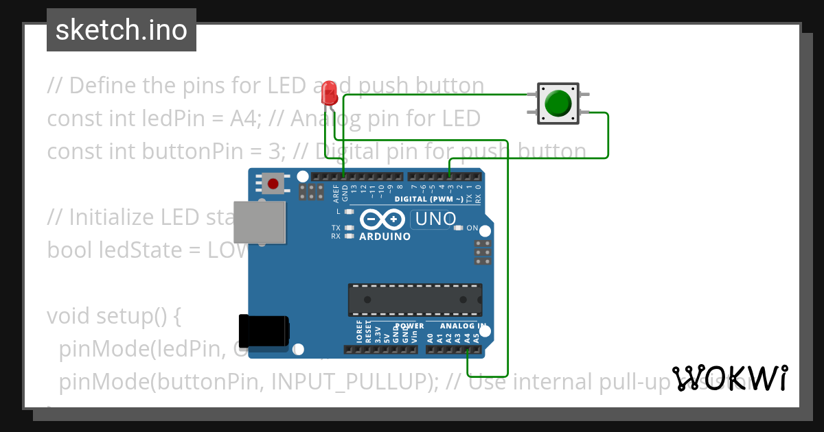 analog led and push button - Wokwi ESP32, STM32, Arduino Simulator