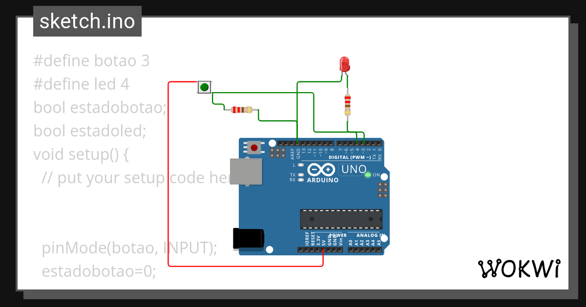 LIGANDO LED COM VARIÁVEL BOOL - Wokwi ESP32, STM32, Arduino Simulator