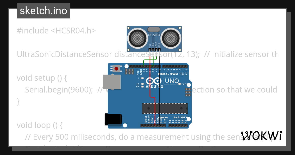 2. Ultrasonic Sensor - Wokwi ESP32, STM32, Arduino Simulator