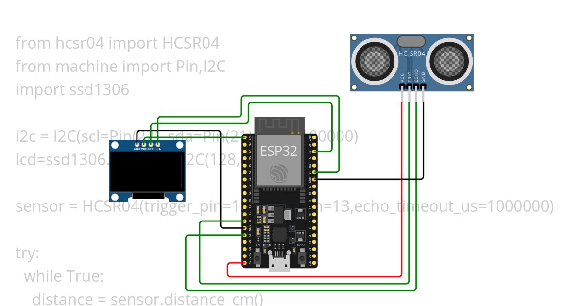 Ultrasonic Sensor + OLED uPython   simulation