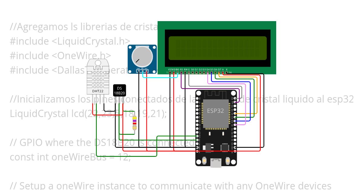 01.Medir temperatura LCD,ESP32, DS18b20 simulation