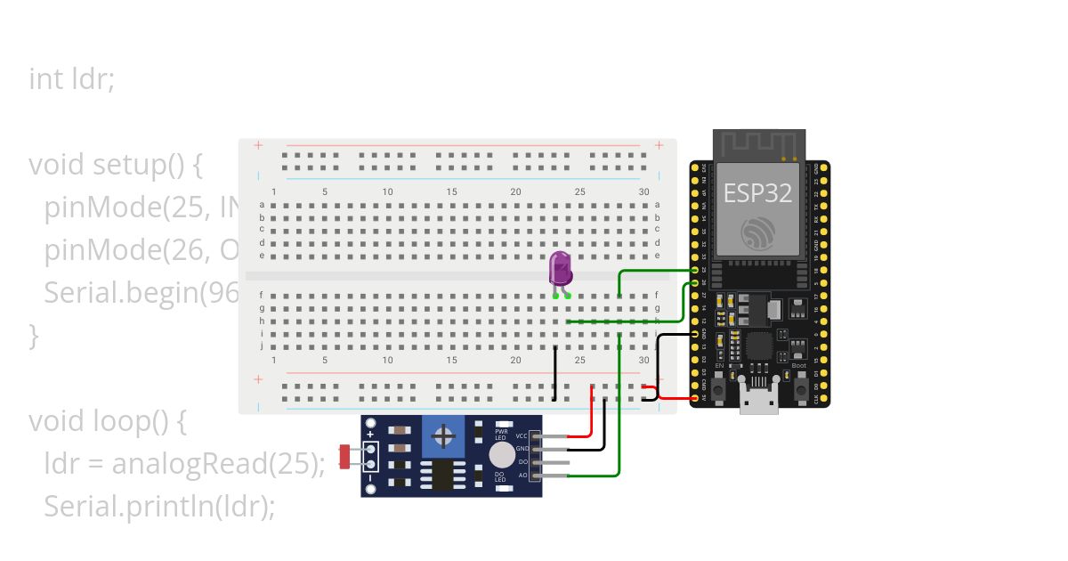 Lampu Otomatis - LDR ESP32 simulation