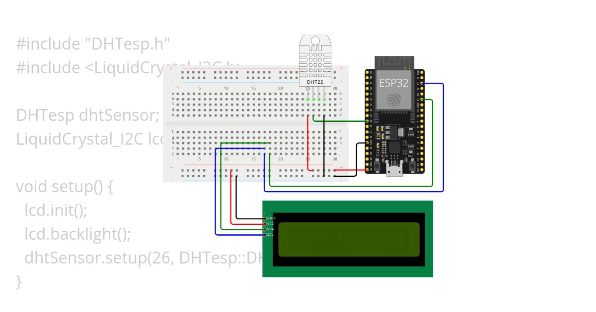 DHT22 LCD ESP32 simulation