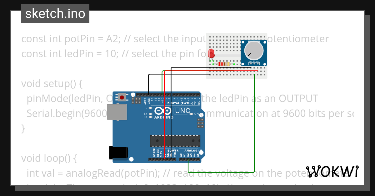 Controlling the LED blink rate with the potentiometer interfacing with