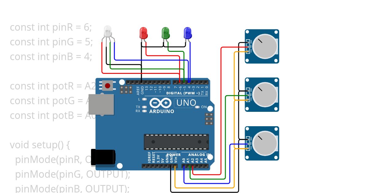 Mengatur RGB LED berbasis Input Potensiometer Bulat simulation