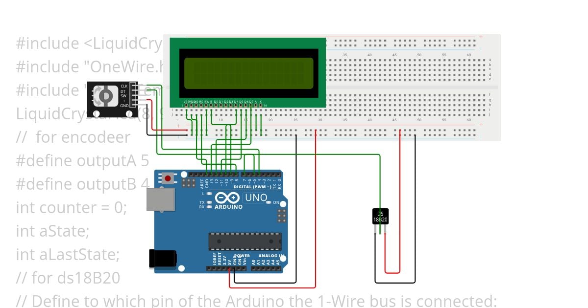 Encoder_LCD_DS18B20 simulation