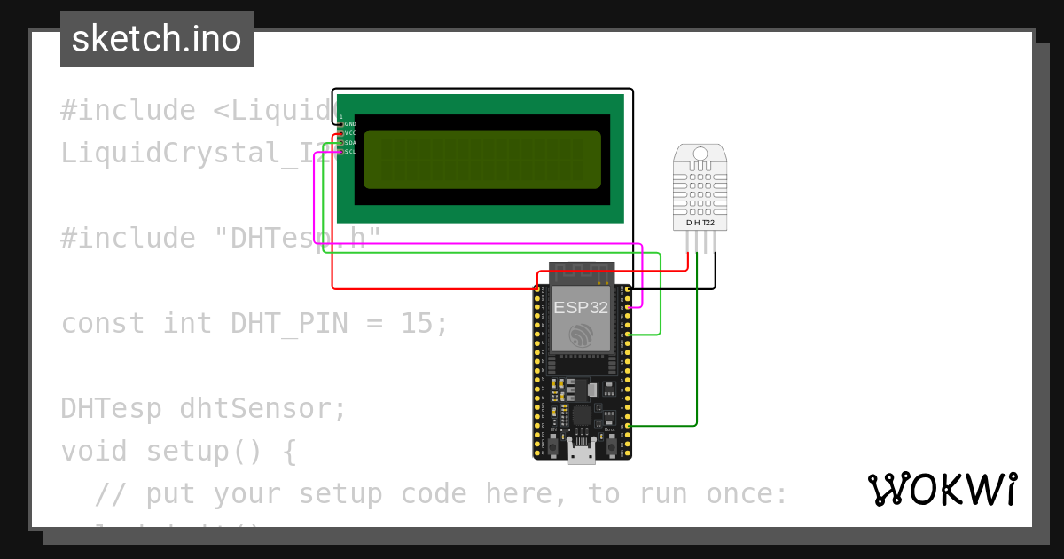 Esp lcd dht wokwi esp32 stm32 arduino simulator