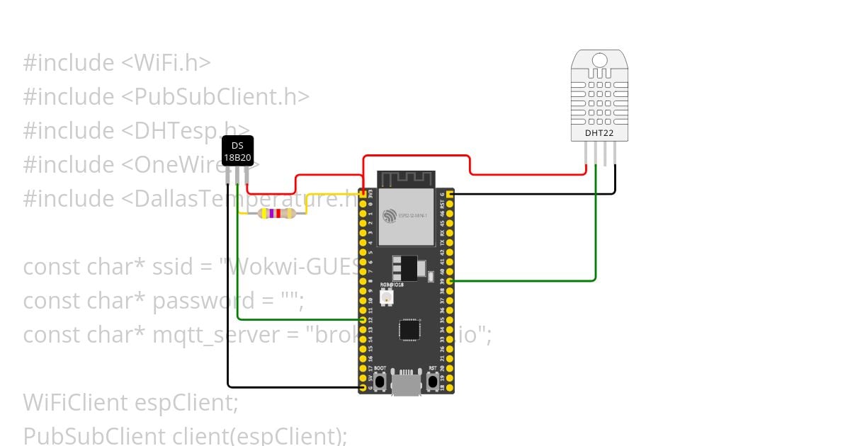 ESP32 + DHT2 + DS18B20 + MQTT simulation