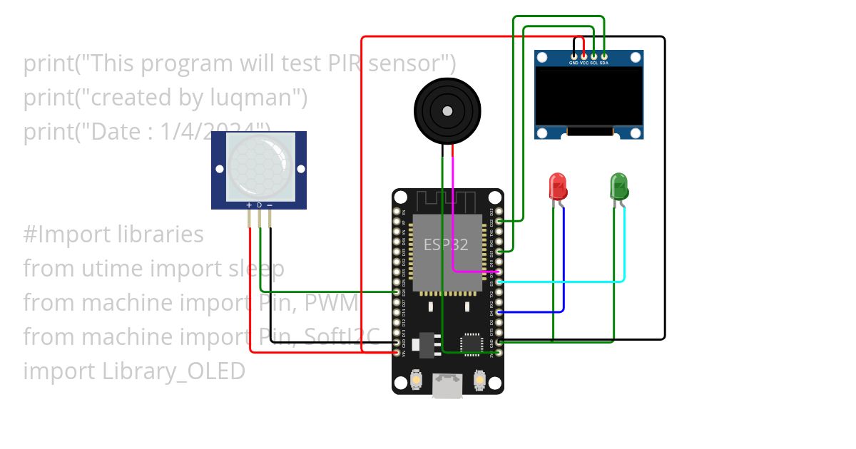 PIR + OLED + BUZZER simulation