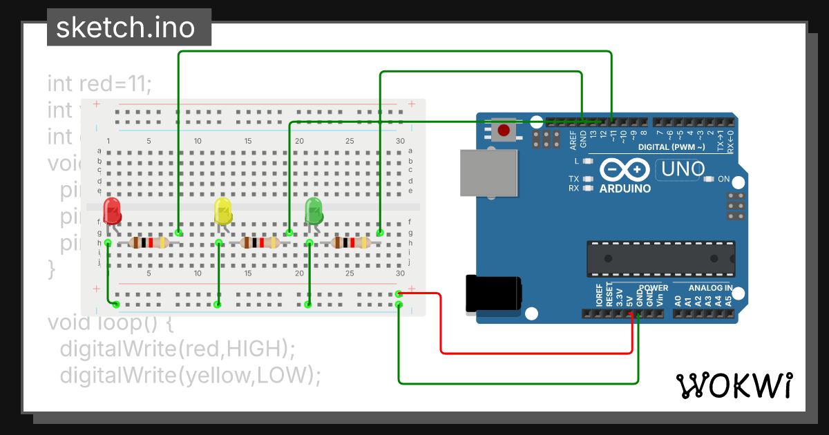 blinking multiple LEDs - Wokwi ESP32, STM32, Arduino Simulator