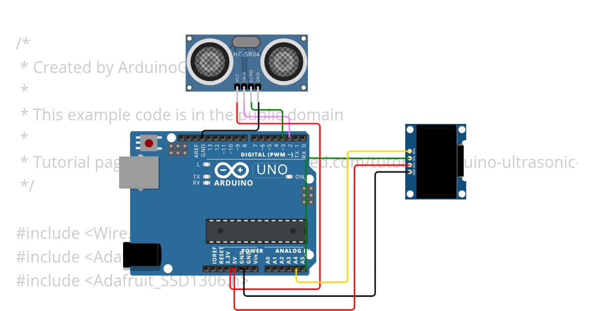 Ultrasonic distance measurement on OLED simulation