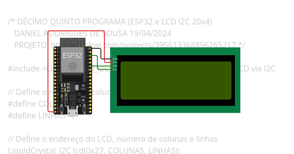 DÉCIMO QUINTO PROGRAMA (LCD 20x4 I2C) - IoT e Aplicações FATEC Itaquera simulation