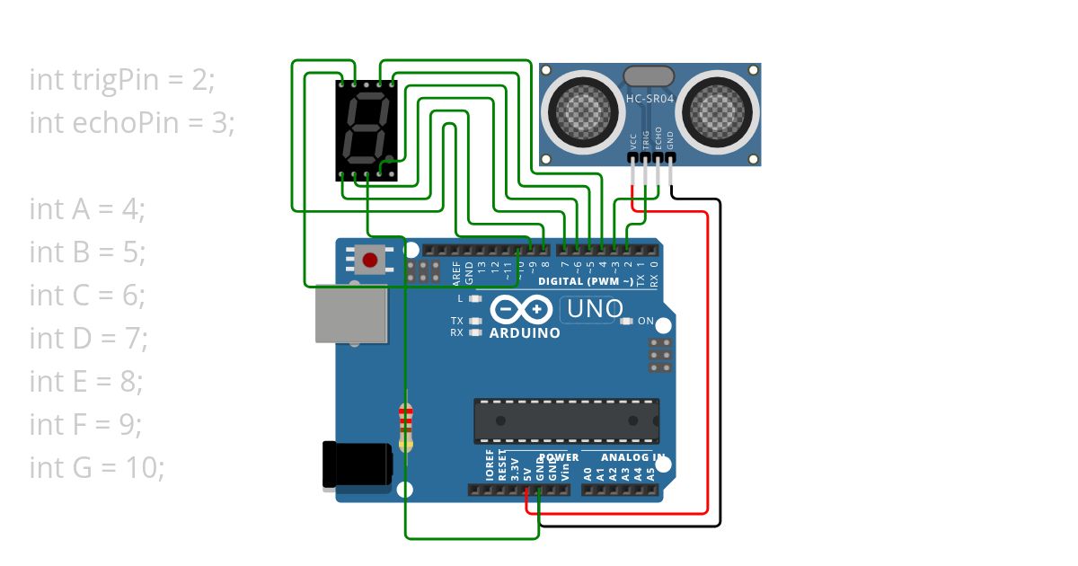 Ultrasonic sensor with Sevenseg simulation