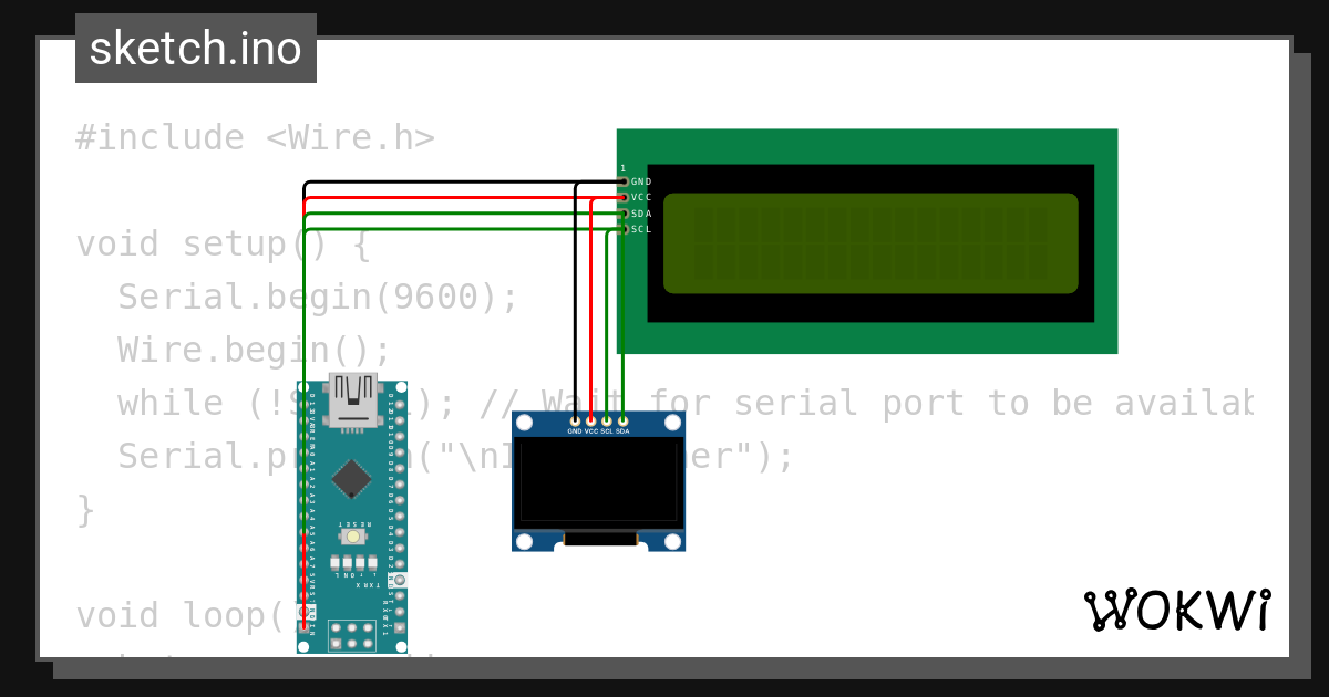 Arduino I2C Scanner Simulation - Wokwi ESP32, STM32, Arduino Simulator