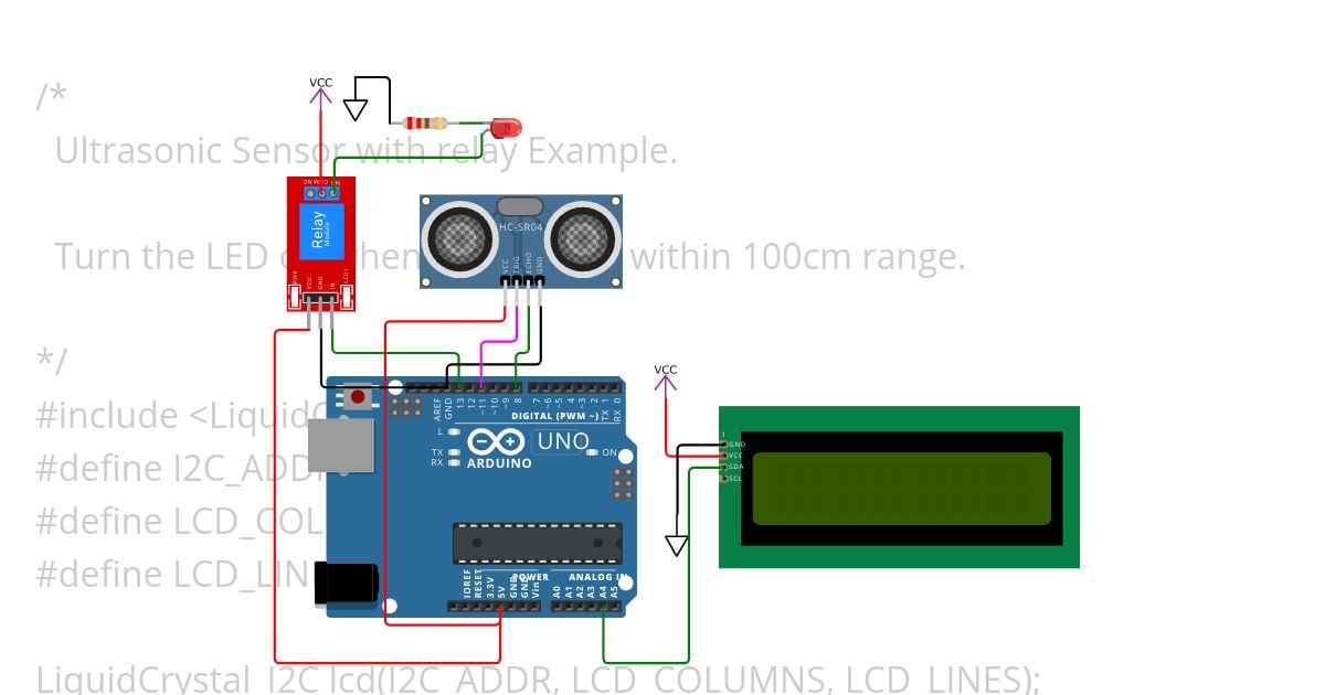 Ultrasonic_relay_LCD display simulation