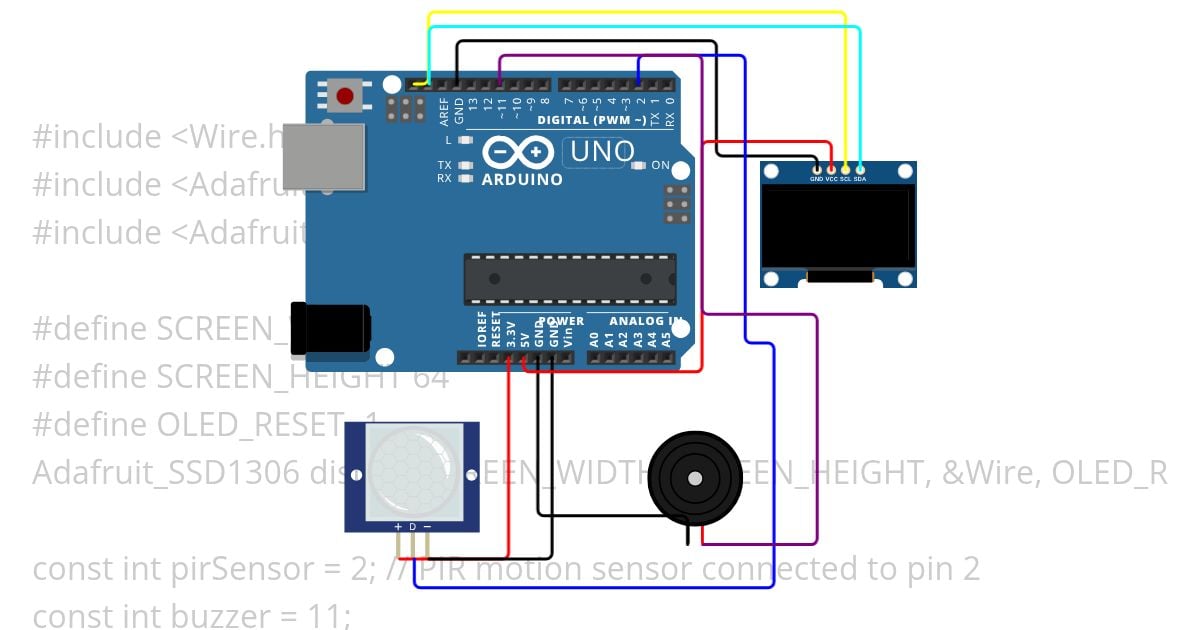IR sensor with OLED and Buzzer Arduino simulation