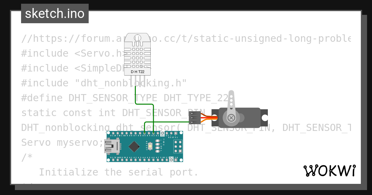 Servo e dht11 wokwi esp32 stm32 arduino simulator
