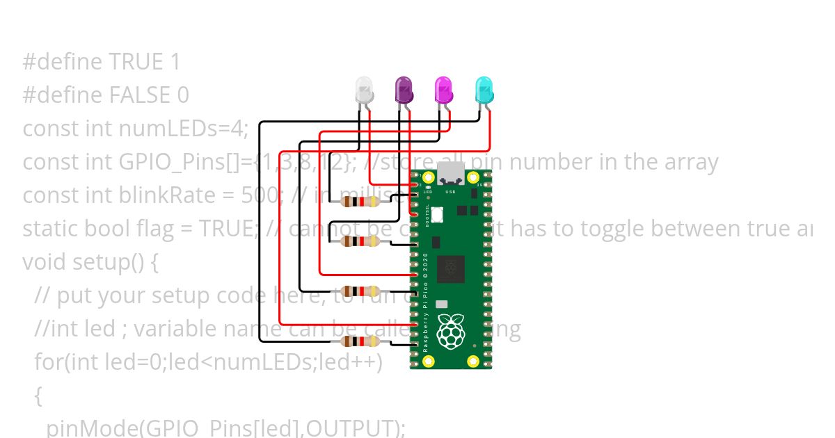 External (Four) LED_Blink [for loop/array]  simulation