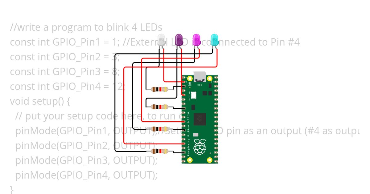 External (Four) LED_Blink  simulation