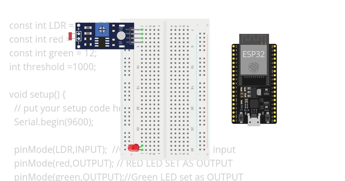 LDR Sensor With LED Lights  simulation