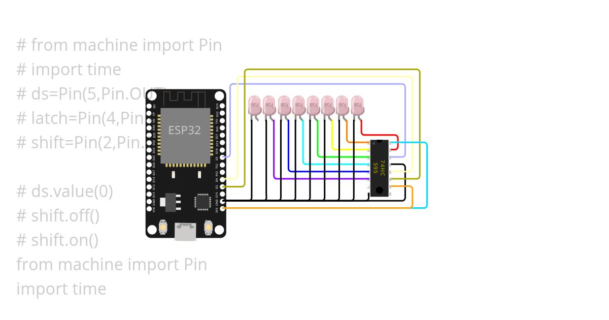 MicroPython Blink ESP32 74HC595 simulation