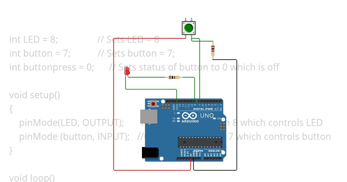8 LED Button On simulation