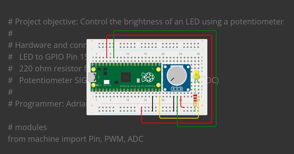 Raspberry Pi Pico Controlling LED brightness using Pot