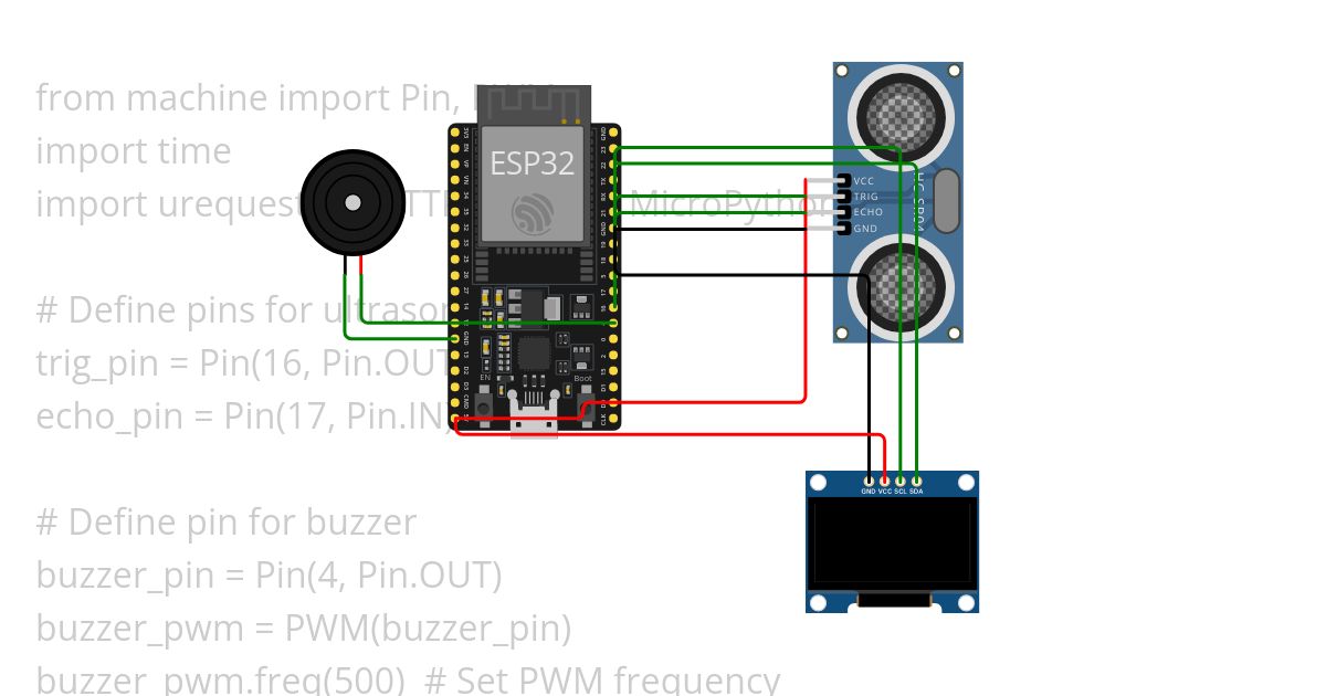 esp32 micropython ultrasonic sensor with buzzer simulation