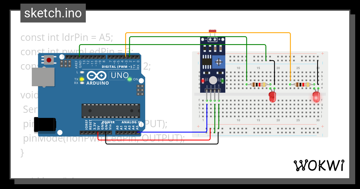 Rangkaian Sensor LDR_Percobaan 2 - Wokwi ESP32, STM32, Arduino Simulator