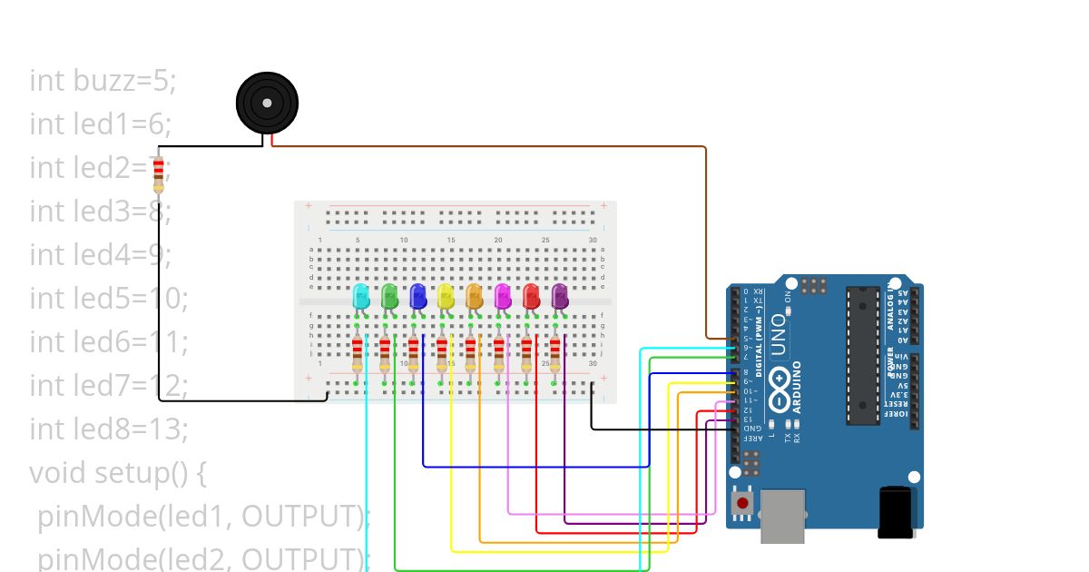Project LED, Buzzer, dan Arduino Uno simulation