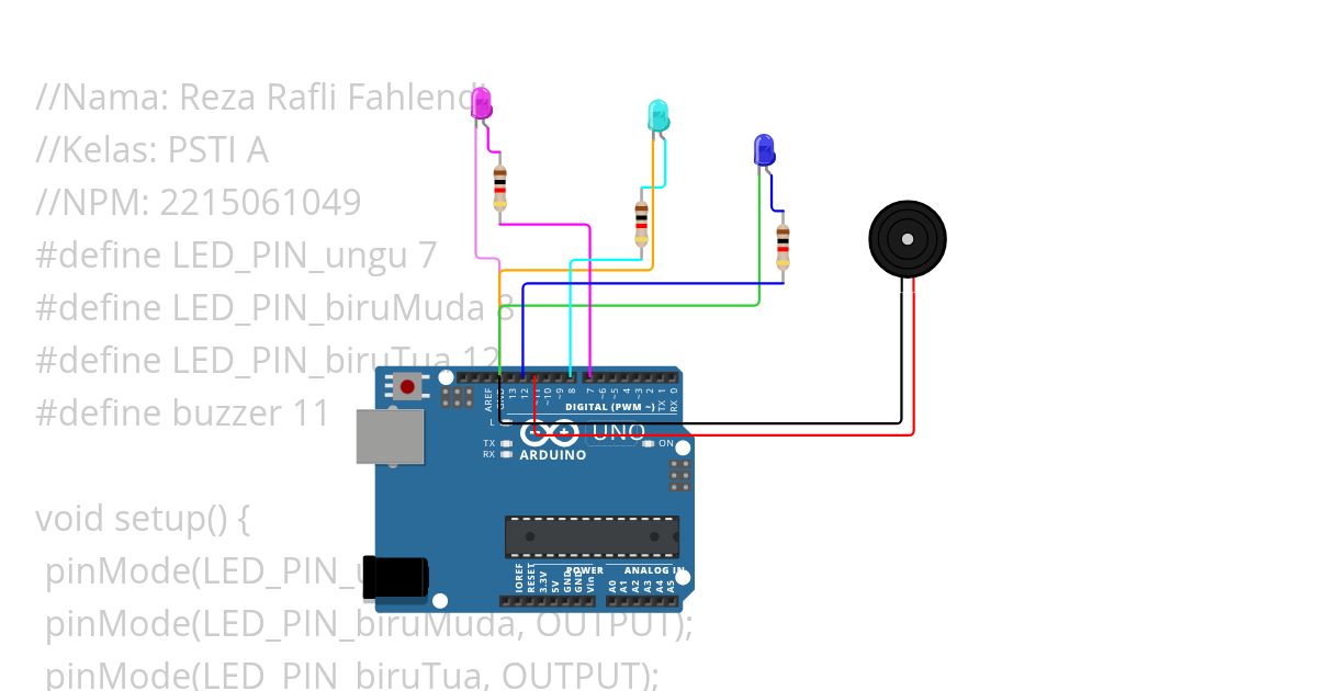 projek lampu buzzer bernada simulation