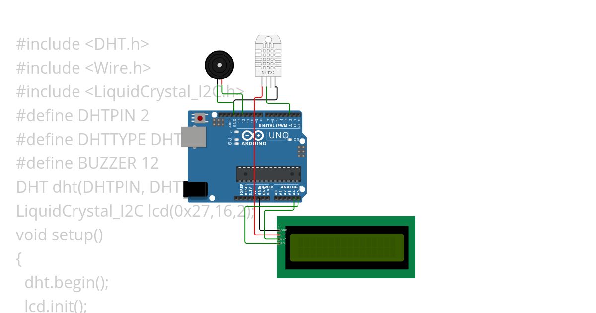 DHT LCD MONITOR WITH BUZZER simulation