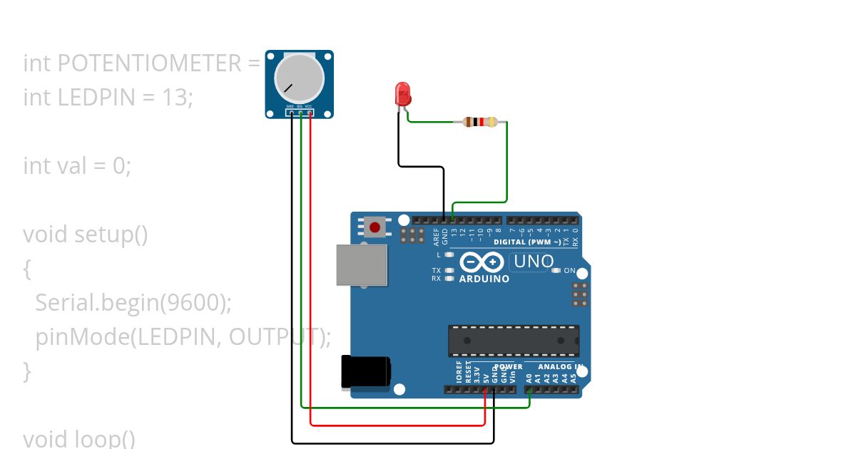 Controlling LED Blink Rate using Potentiometer simulation
