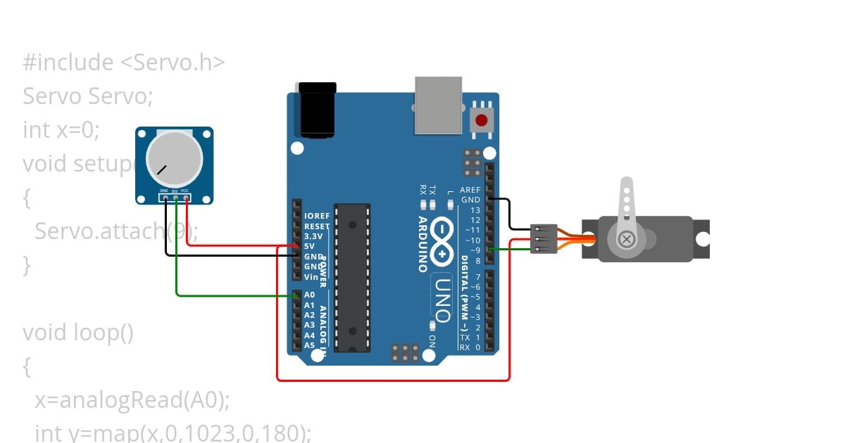 Controlling Servo Motor with Potentiometer simulation