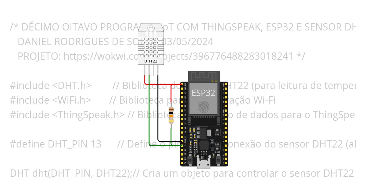 DÉCIMO OITAVO PROGRAMA (IoT Thingspeak e DHT22) - IoT e Aplicações FATEC Itaquera simulation