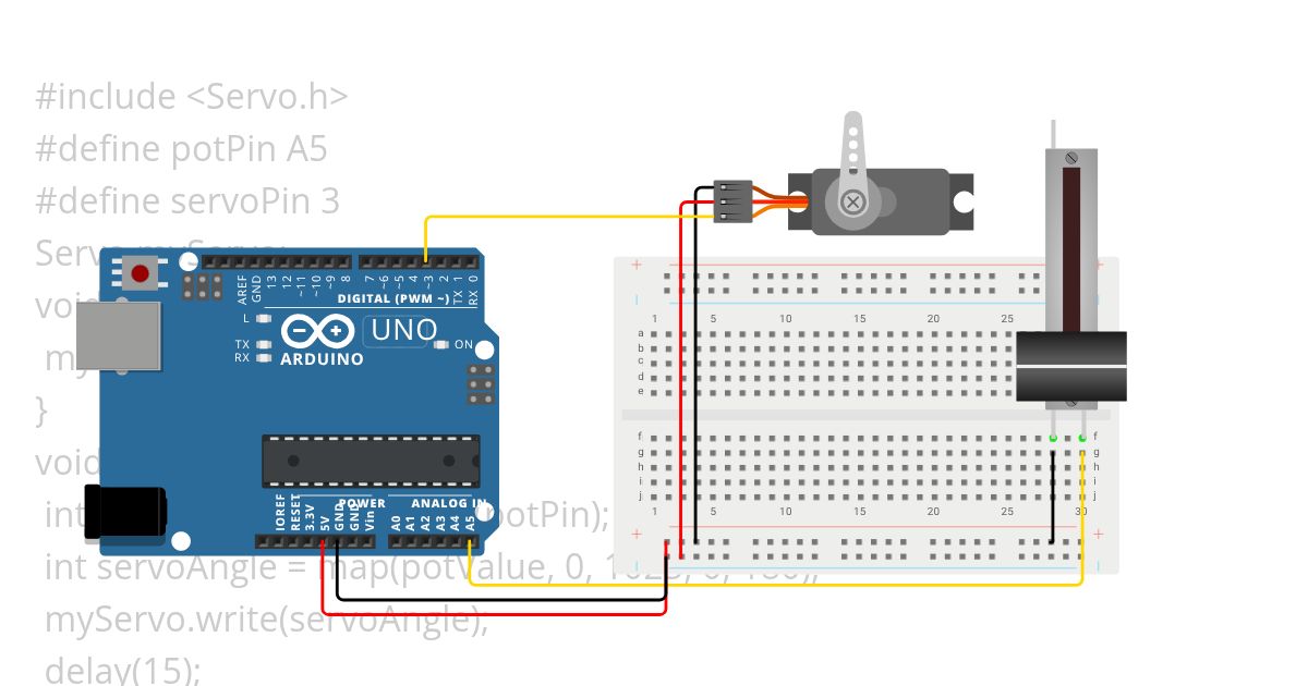 Rangkaian Motor Servo dan Potensio simulation