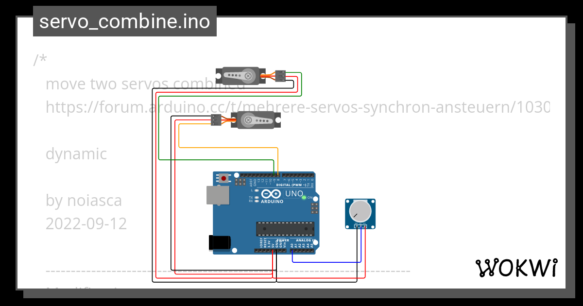 two_servos.ino - Wokwi ESP32, STM32, Arduino Simulator