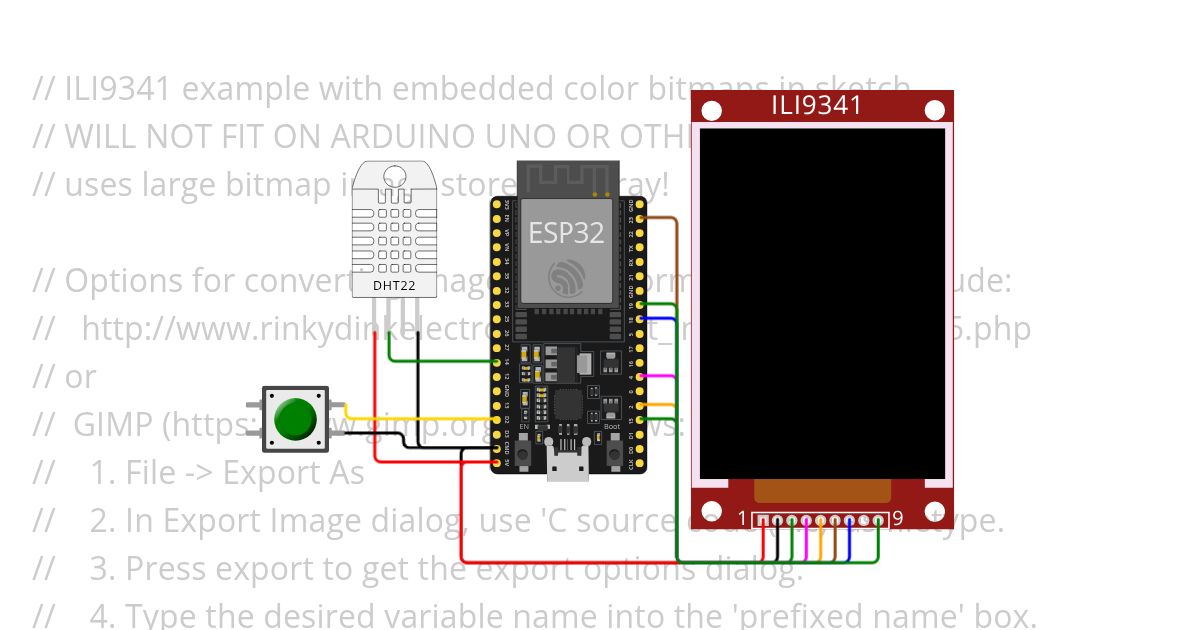 ESP32 ILI9341 DHT22 simulation
