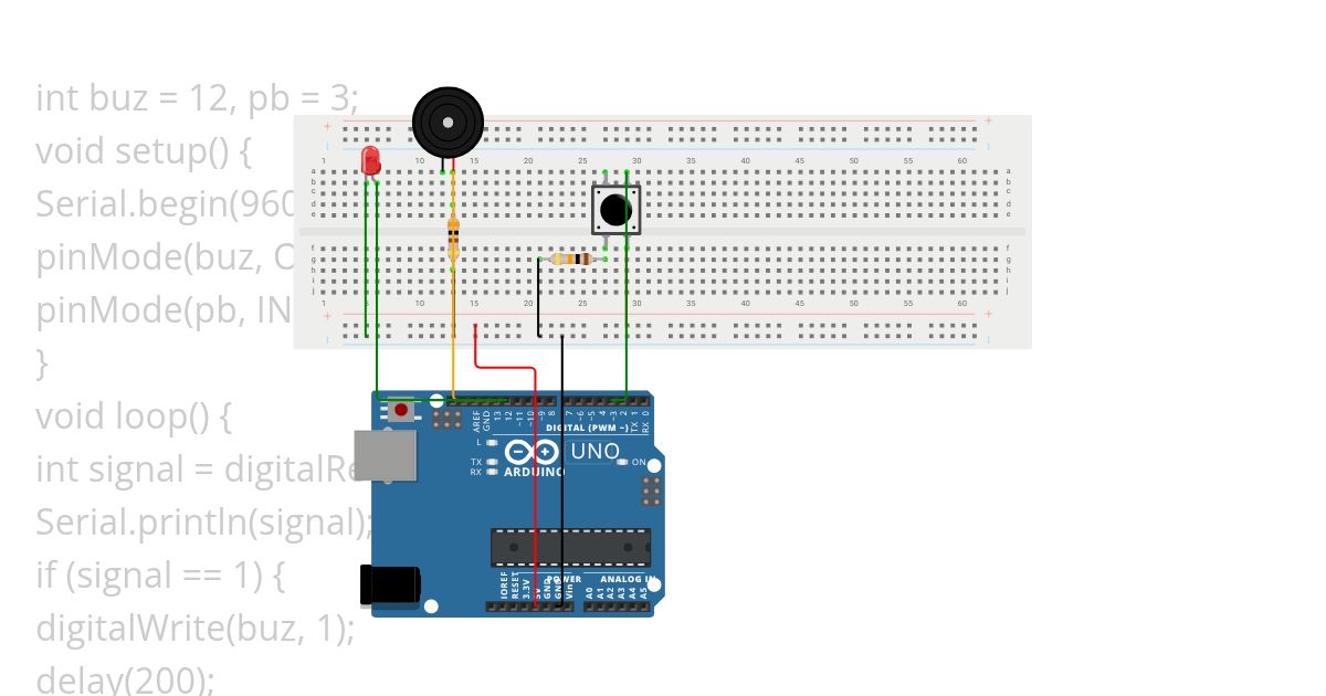 Assign 1 buzzer ON when btn pressed simulation