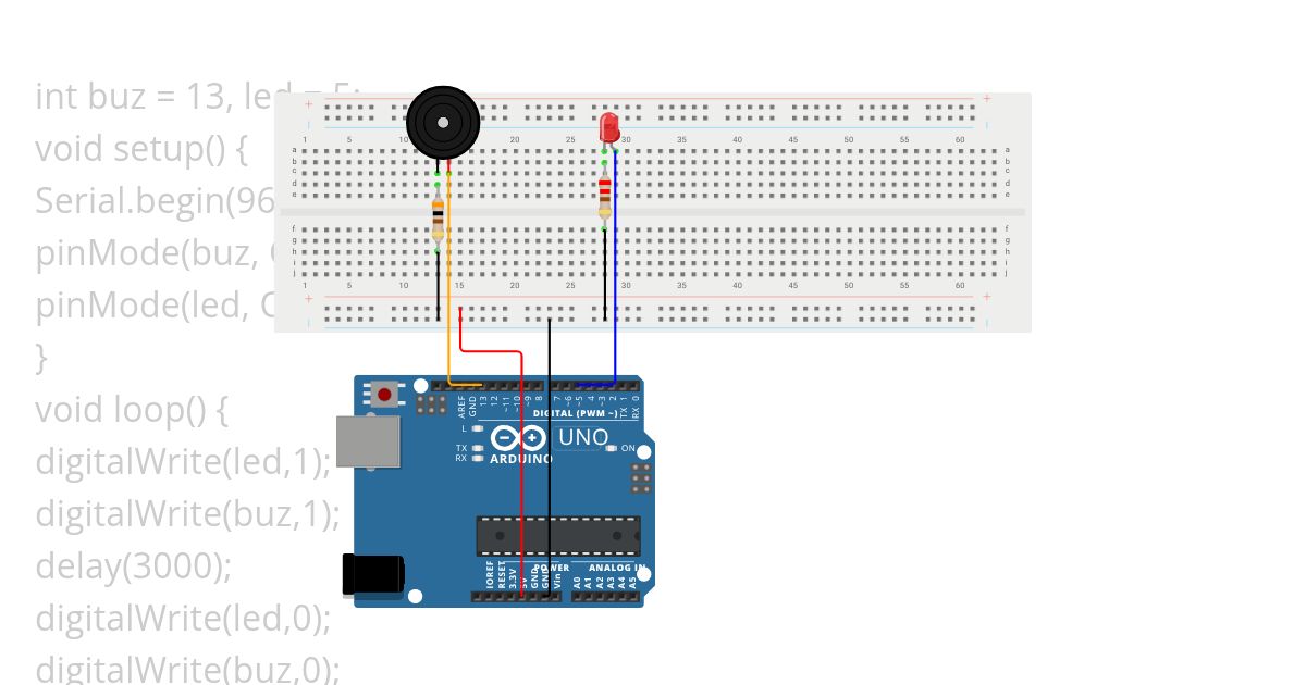 Assign 2  buzzer and LED blink for 1 sec simulation