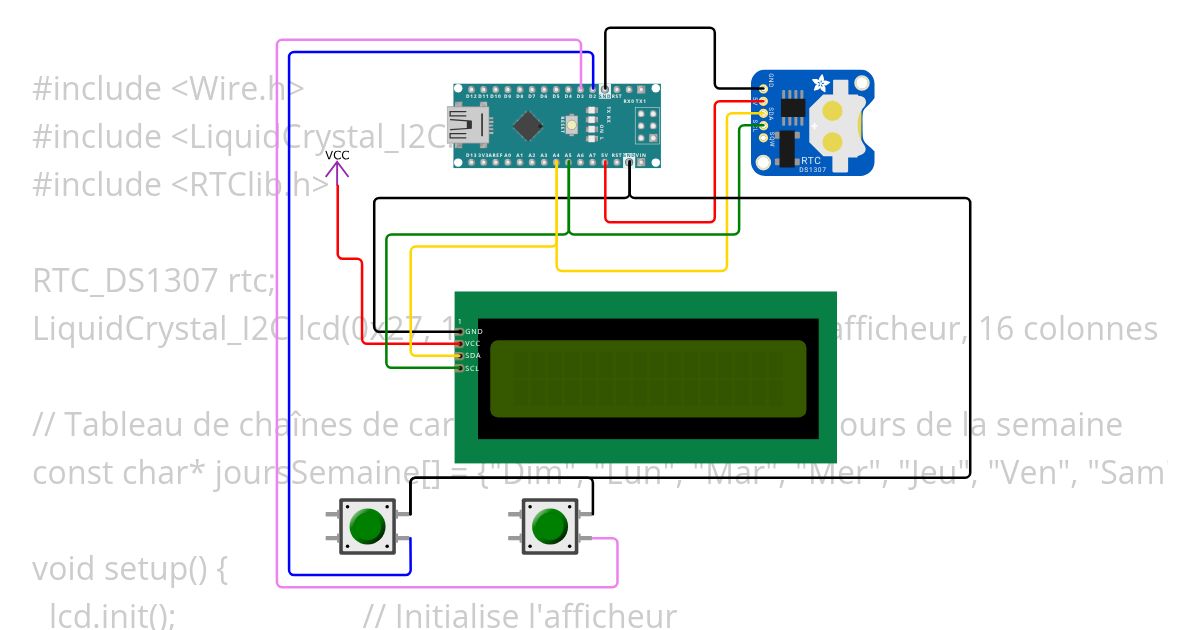 P4: afficheur LCD i2c, rtc simulation