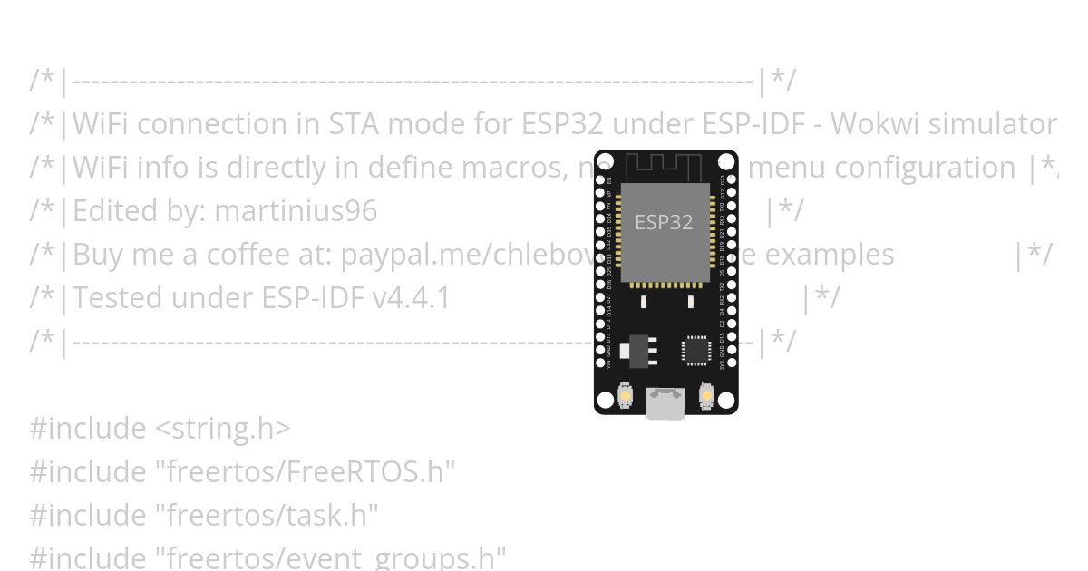 ESP-IDF WiFi connection for ESP32 in STA mode simulation