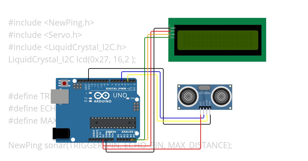 Percobaan LCD 12C dan Sensor Ultrasonik  simulation
